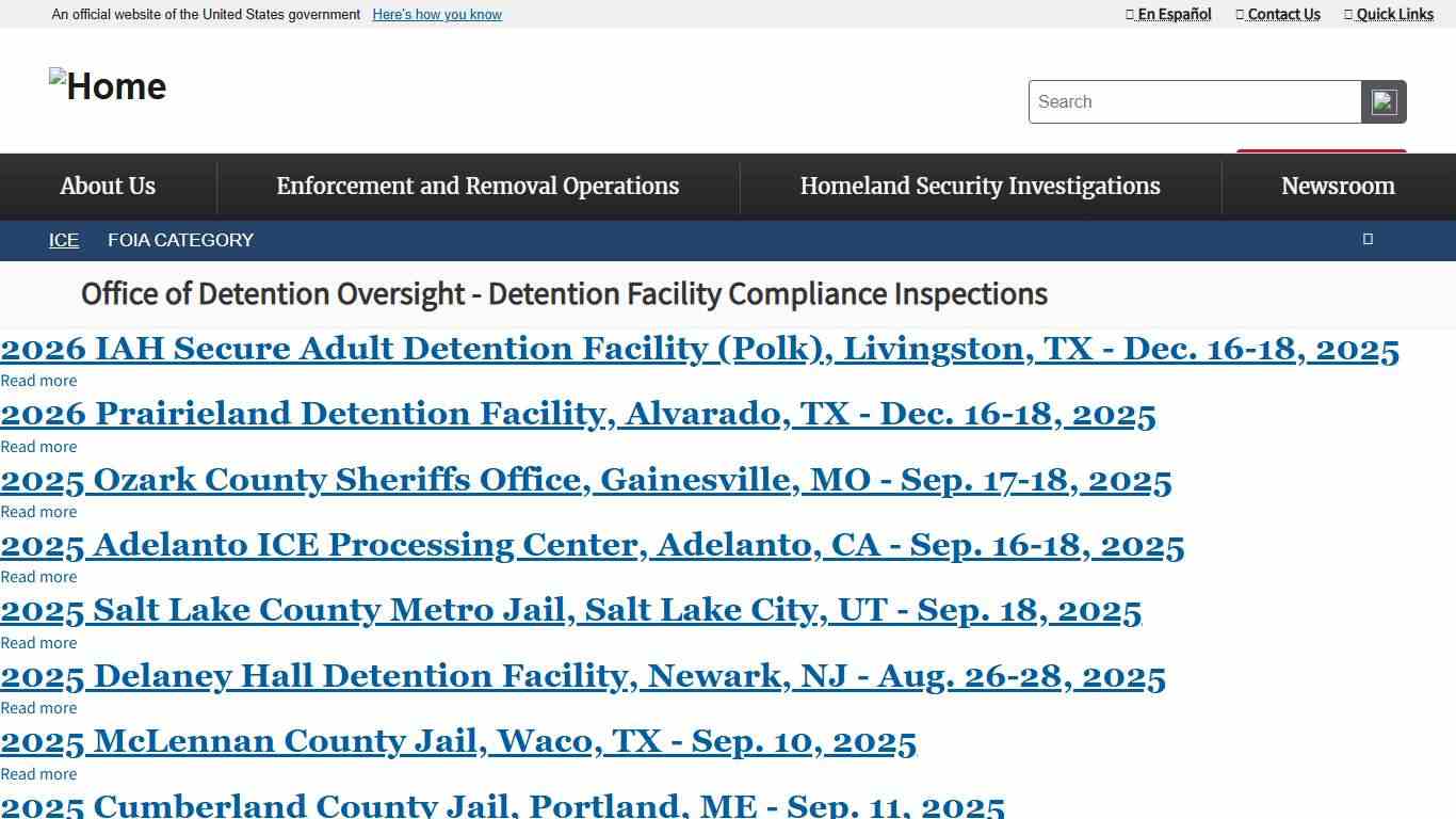Office of Detention Oversight - Detention Facility Compliance Inspections ICE